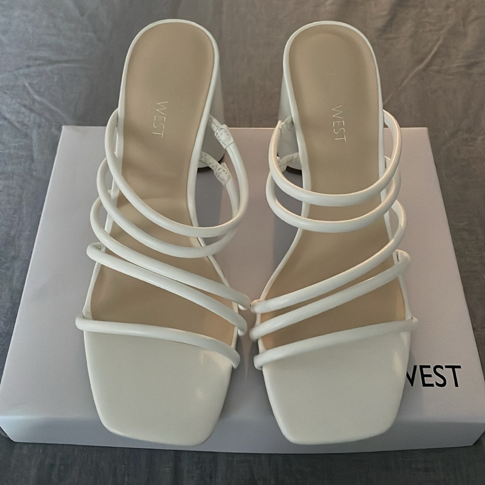Nine West White Strappy Sandals, Size 9